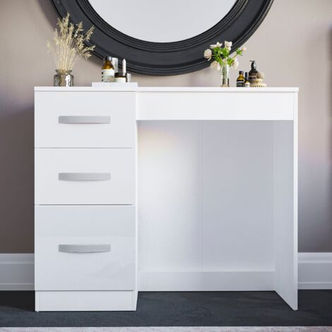 Hulio Dressing Table 3 Drawer High Gloss Makeup Vanity Desk, White