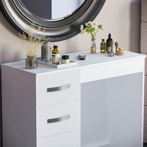 Hulio Dressing Table 3 Drawer High Gloss Makeup Vanity Desk, White