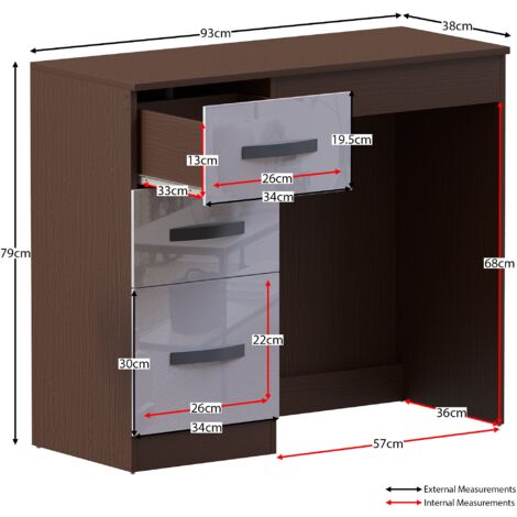 Hulio Dressing Table 3 Drawer High Gloss Makeup Vanity Storage Desk, Walnut-&-White