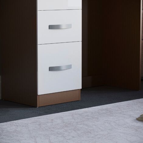 Hulio Dressing Table 3 Drawer High Gloss Makeup Vanity Storage Desk, Walnut-&-White