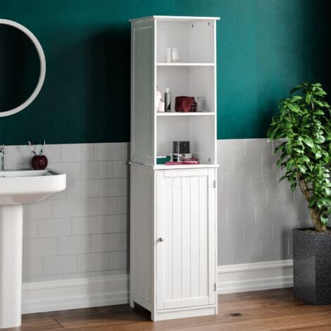 Priano 1 Door 2 Shelf Tallboy Freestanding Bathroom Cabinet Cupboard, White