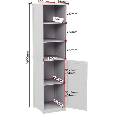 Priano 1 Door 2 Shelf Tallboy Freestanding Bathroom Cabinet Cupboard, White