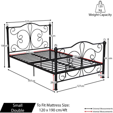 Chicago 4ft Small Double Metal Bed Frame, 120 x 190 cm, Black