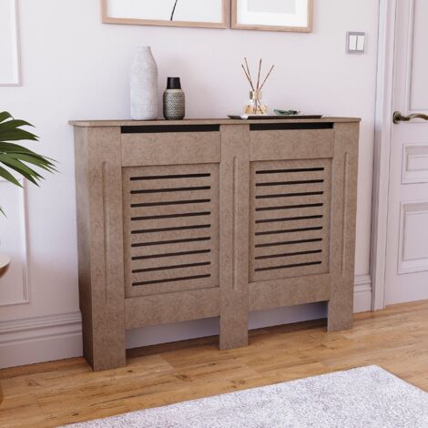 Milton Radiator Cover MDF Modern Cabinet Slatted Grill, Unfinished, Medium