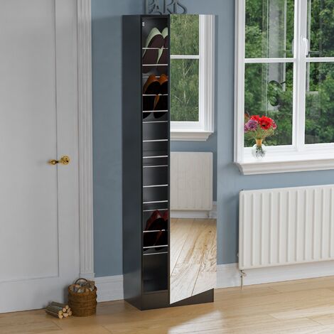 Kirkham Mirrored Shoe Cabinet 180cm Black 3331180