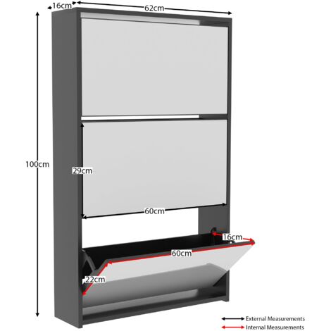 Welham 3 Drawer Mirrored Shoe Cabinet Hallway Storage Cupboard Stand, Black