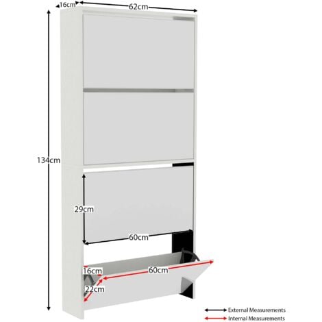 Welham 4 Drawer Mirrored Shoe Cabinet Hallway Storage Cupboard Stand, White
