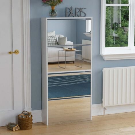 Welham 4 Drawer Mirrored Shoe Cabinet Hallway Storage Cupboard Stand, White