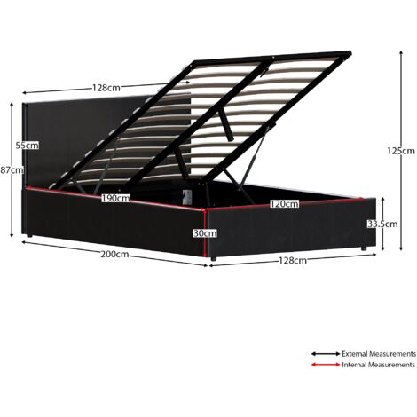 Lisbon 4ft Small Double Faux Leather Ottoman Bed Frame, Black, 190 x 120 cm