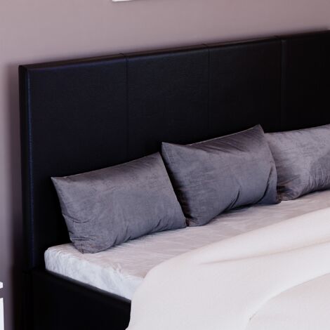 Lisbon 4ft Small Double Faux Leather Ottoman Bed Frame, Black, 190 x 120 cm