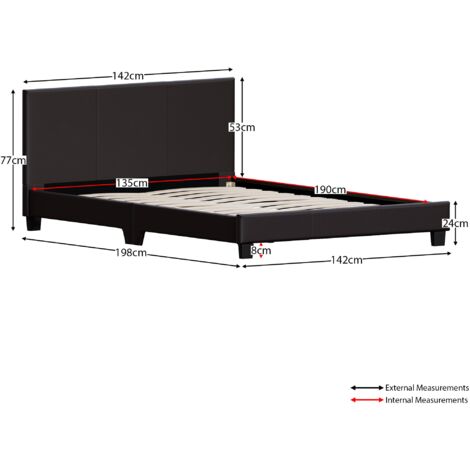 Lisbon 4ft6 Double Faux Leather Bed Frame, 135 x 190 cm, Brown