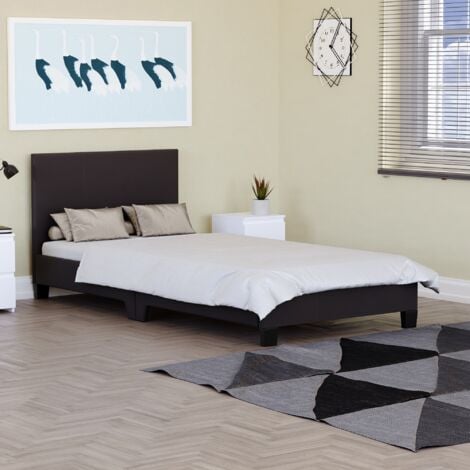 Lisbon 3ft Single Faux Leather Bed Frame, 90 x 190 cm, Brown