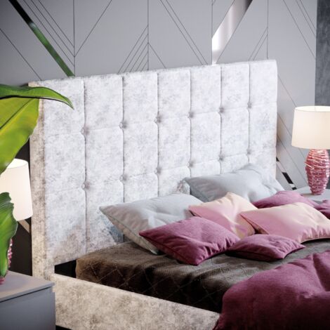 Valentina 5ft King Size Fabric Bed Frame, Crushed Velvet Silver, 200 x 150 cm