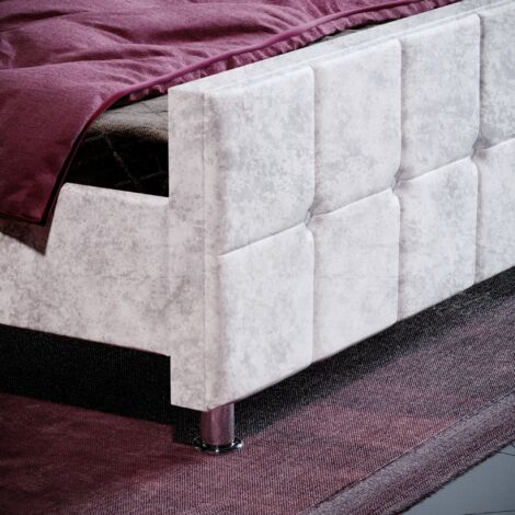 Valentina 5ft King Size Fabric Bed Frame, Crushed Velvet Silver, 200 x 150 cm
