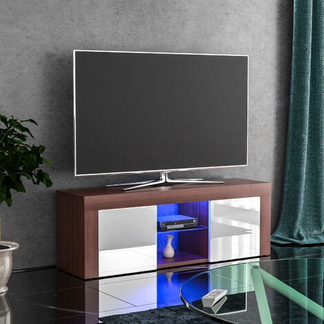 Eclipse LED TV Unit Cabinet Stand 2 Door Modern High Gloss Cabinet Unit, Walnut & White