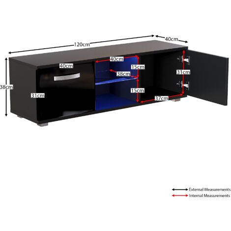Cosmo LED TV Cabinet Stand 2 Door Modern High Gloss Cabinet Unit, 120cm, Black