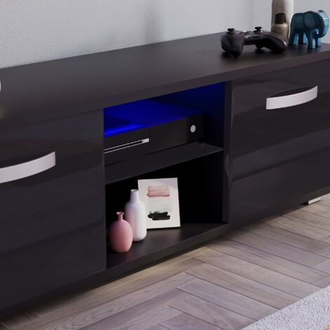 Cosmo LED TV Cabinet Stand 2 Door Modern High Gloss Cabinet Unit, 120cm, Black