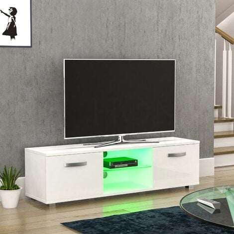 Cosmo LED TV Cabinet Stand 2 Door Modern High Gloss Cabinet Unit, 140cm, White