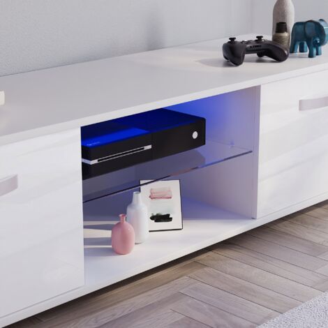 Cosmo LED TV Cabinet Stand 2 Door Modern High Gloss Cabinet Unit, 140cm, White