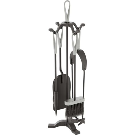 Buxton 5 Piece Companion Set Fireplace Accessories Shovel, Poker, Brush & Tongs, Black-&-Nickel