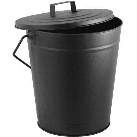 Ash Bucket Steel Coal Wood Log Kindling Scuttle Fireplace Accessory, Black