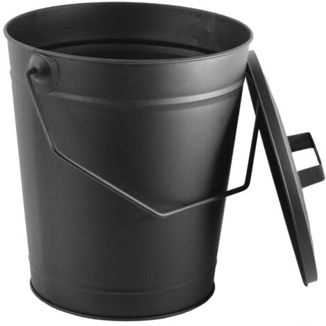 Ash Bucket Steel Coal Wood Log Kindling Scuttle Fireplace Accessory, Black