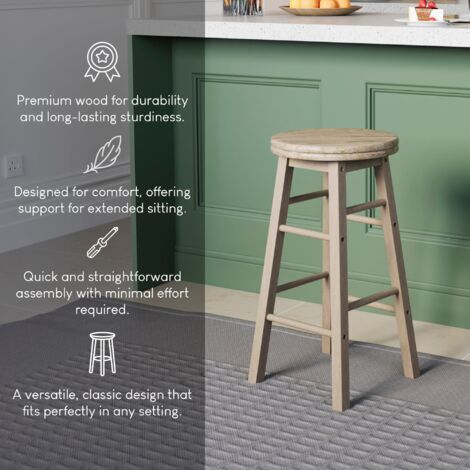 Wooden Revolving Bar Stool Solid Pine Kitchen Dining Room Seat, Pine