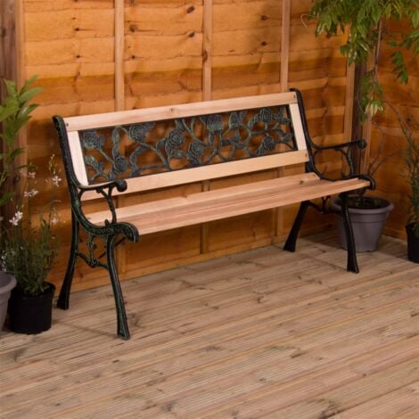 Garden Bench 3 Seater Outdoor Solid Wood & Iron Bench, Rose