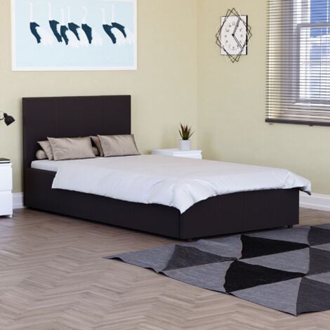 Lisbon 3ft Single Faux Leather Ottoman Bed Frame, Brown, 190 x 90 cm