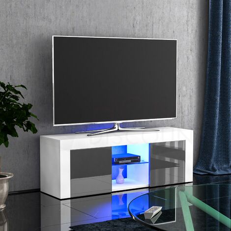 Eclipse LED TV Unit Cabinet Stand 2 Door Modern High Gloss Cabinet Unit, White & Grey