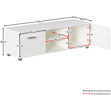 Cosmo TV Cabinet Stand 2 Door Modern High Gloss Cabinet Unit, 120cm-White