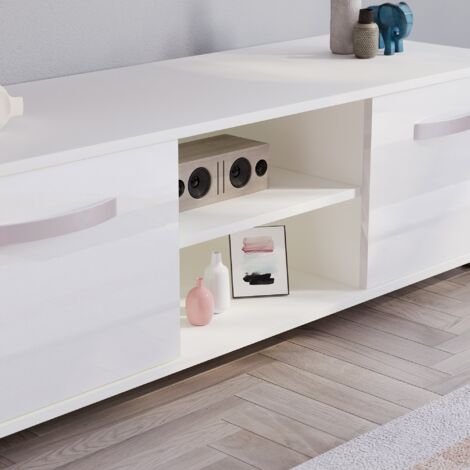 Cosmo TV Cabinet Stand 2 Door Modern High Gloss Cabinet Unit, 120cm-White