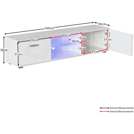 Cosmo LED TV Cabinet Stand 2 Door Modern High Gloss Cabinet Unit, 160cm, White
