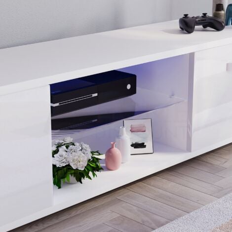 Cosmo LED TV Cabinet Stand 2 Door Modern High Gloss Cabinet Unit, 160cm, White