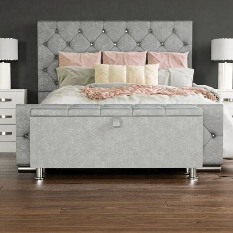 Valencia Storage Ottoman Bench Bedding Blanket Box Hallway Bedroom Chest, Light Grey Velvet
