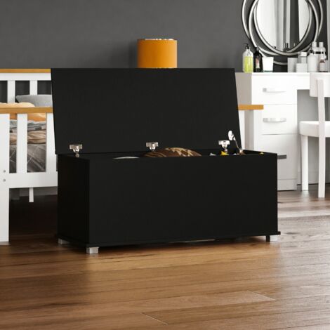 Leon Storage Ottoman Bench Bedding Blanket Box Hallway Bedroom Chest, Black
