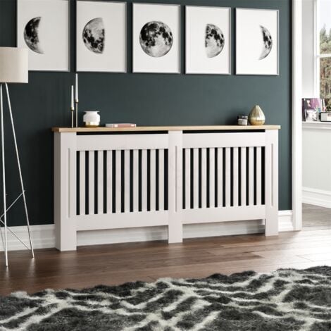 Arlington Radiator Cover MDF Modern Cabinet Slatted Grill, White, Extra Large