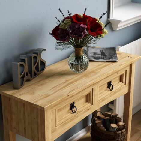 Corona 2 Drawer Console Table With Shelf Solid Pine Side End Hallway Table