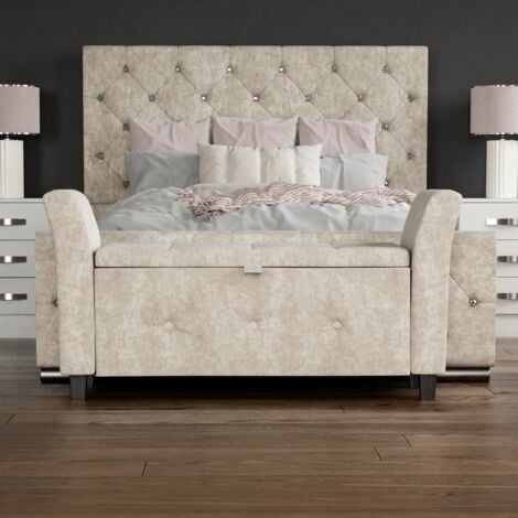 Seville Storage Ottoman Bench Bedding Blanket Box Hallway Bedroom Chest, Crushed Velvet Champagne