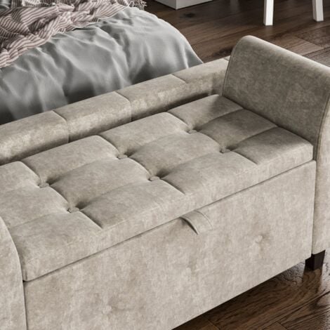 Seville Storage Ottoman Bench Bedding Blanket Box Hallway Bedroom Chest, Crushed Velvet Champagne