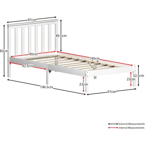 Milan 3ft Single Solid Pine Wood Bed Frame, Low Foot End, White, 190 x 90 cm