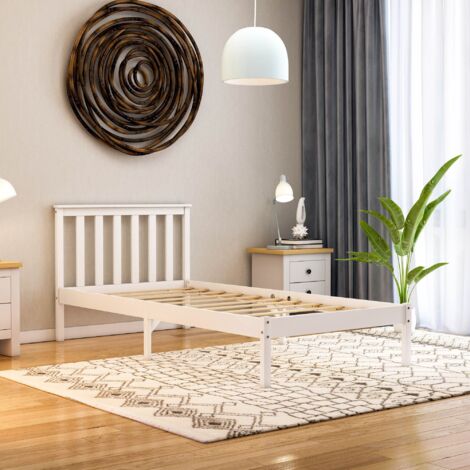 Milan 3ft Single Solid Pine Wood Bed Frame, Low Foot End, White, 190 x 90 cm