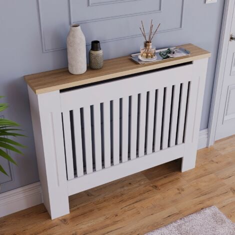 Arlington Radiator Cover MDF Modern Cabinet Slatted Grill, White, Medium