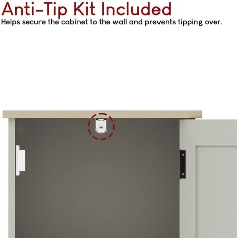 Priano 2 Door Tallboy Freestanding Bathroom Cabinet Cupboard, Grey-&-Oak