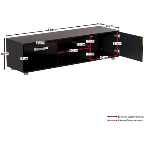Cosmo TV Cabinet Stand 2 Door Modern High Gloss Cabinet Unit, 140cm, Black