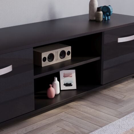 Cosmo TV Cabinet Stand 2 Door Modern High Gloss Cabinet Unit, 140cm, Black