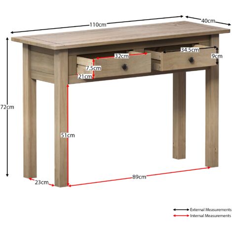 Panama 2 Drawer Console Table With Shelf Solid Pine Side End Hallway Table