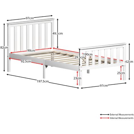 Milan 3ft Single Solid Pine Wood Bed Frame, High Foot End, White, 190 x 90 cm
