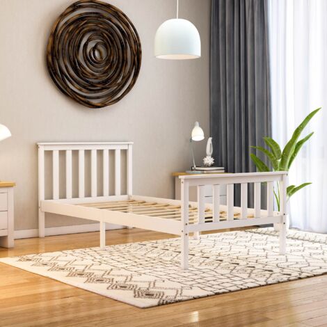Milan 3ft Single Solid Pine Wood Bed Frame, High Foot End, White, 190 x 90 cm