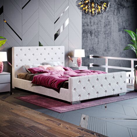 Arabella 4ft6 Double Fabric Bed Frame, Light Grey Velvet, 190 x 135 cm